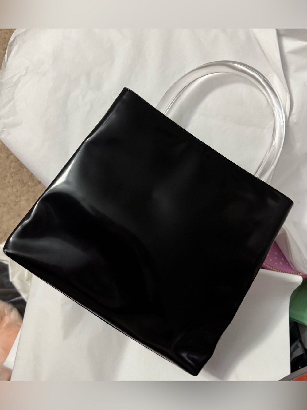 Prada AUTHENTIC Vintage Black Patent Leather Clear Lucite Shopper Tote Bag 90s - Picture 7 of 16
